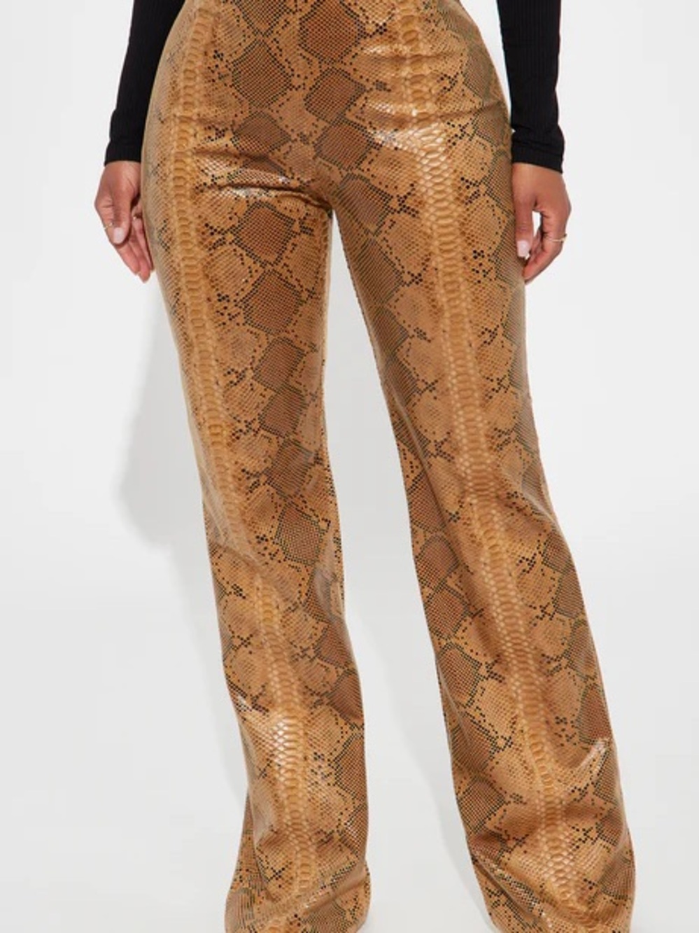 Fashion Nova Tan Snake-Print Wide Leg Jeans